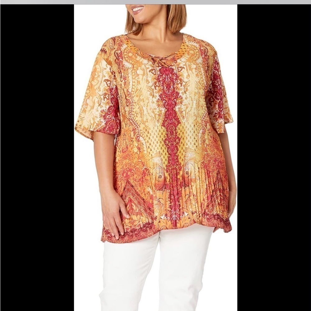 Plus Size Fairville Pleated Tunic Top 
Paisley Haven Border​​​​​​​​​​​​ - Picture 3 of 5